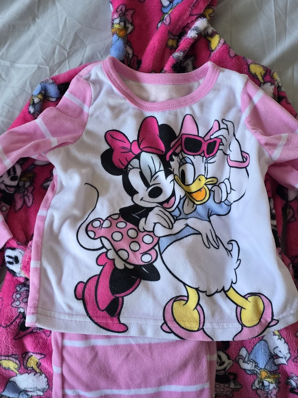 Disney Pink and White Minnie & Daisy  Pajama Set With Warm Robe